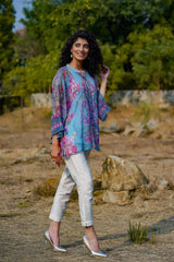 Blue Alphin Chiffon Printed Straight Tunic