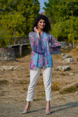 Blue Alphin Chiffon Printed Straight Tunic