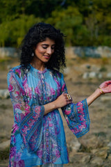 Blue Alphin Chiffon Printed Straight Tunic