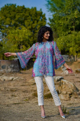 Blue Alphin Chiffon Printed Straight Tunic