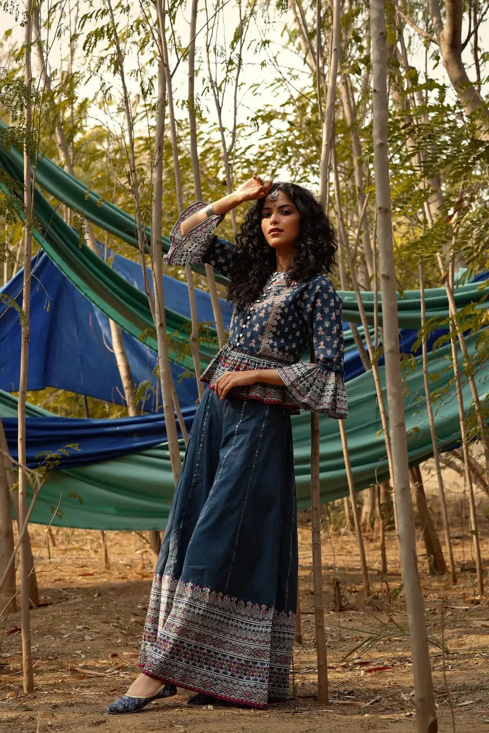 Indigo Floral Crop-Top Palazzo Set | Indian Suits for Women