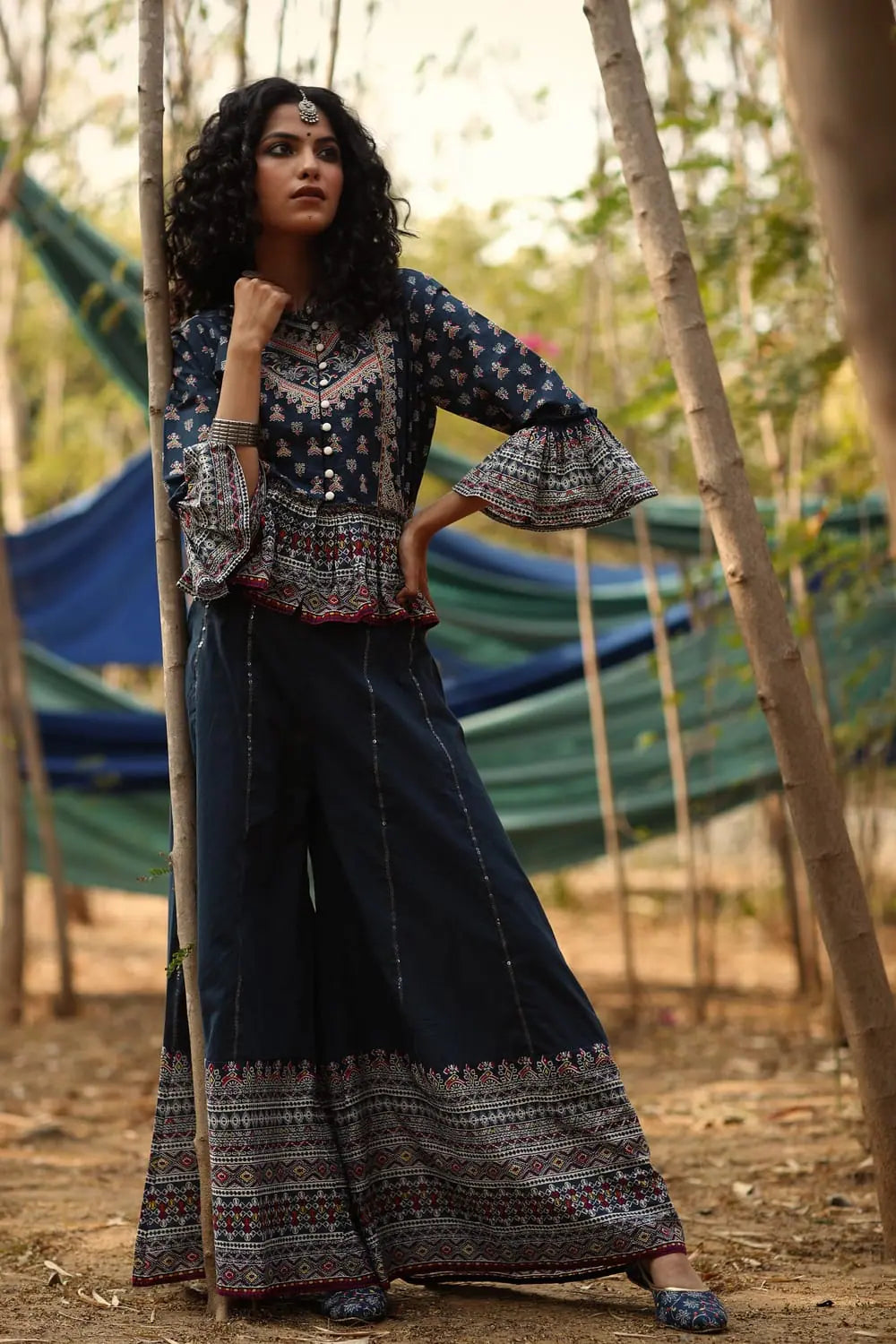 Indigo Floral Crop-Top Palazzo Set | Indian Suits for Women