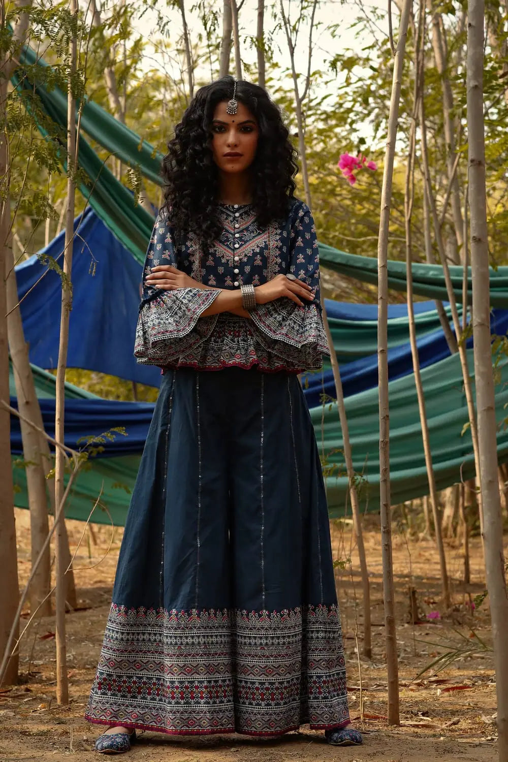 Indigo Floral Crop-Top Palazzo Set | Indian Suits for Women