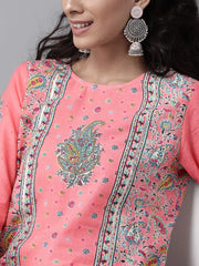 Coral Cambric Floral Print Straight Kurta Palazzo Set
