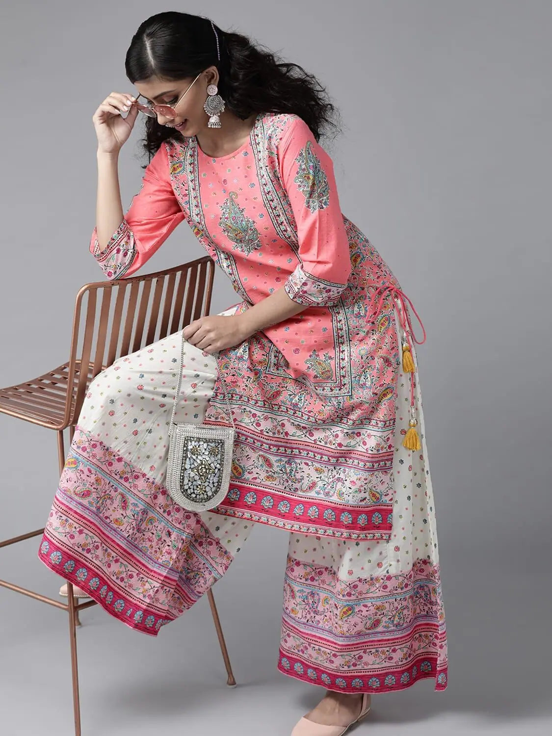 Grey Printed Kurta Palazzo Set | Cotton Comfort & Style