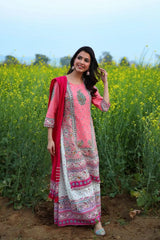 Coral Cambric Printed Straight Kurta Palazzo Dupatta Set