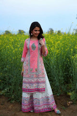 Coral Cambric Printed Straight Kurta Palazzo Dupatta Set