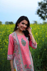 Coral Cambric Printed Straight Kurta Palazzo Dupatta Set