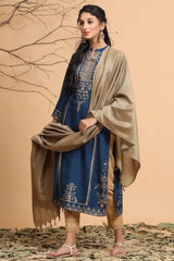 Darkteal Rayon Printed Straight Kurta Dupatta Set With Rubber-Band