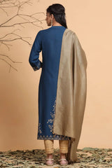 Darkteal Rayon Printed Straight Kurta Dupatta Set With Rubber-Band