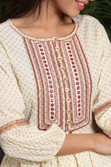 Ivory Rayon Crepe Embroidered Peplum Crop-Top With Cambric Palazzo