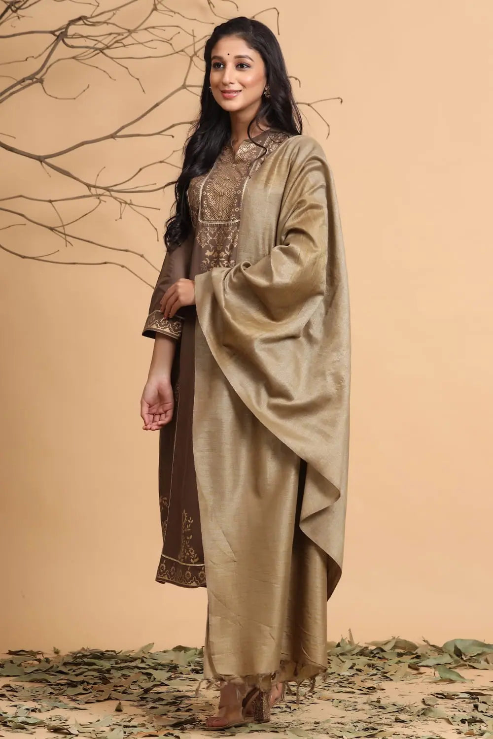 Brown Rayon Printed Kurta Dupatta Set | Indian Kurta Sets