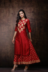 Maroon Chanderi Embroidered 2 Piece Kurta Dress
