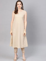 Beige Chanderi Embroidered 2 Piece Kurta