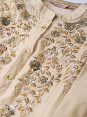 Beige Chanderi Embroidered 2 Piece Kurta