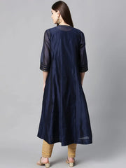 Indigo Chanderi Embellished Jacket Style 2 Piece Kurta