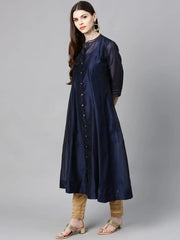 Indigo Chanderi Embellished Jacket Style 2 Piece Kurta