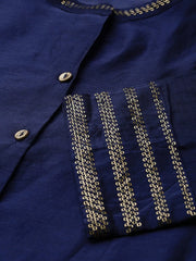 Indigo Chanderi Embellished Jacket Style 2 Piece Kurta
