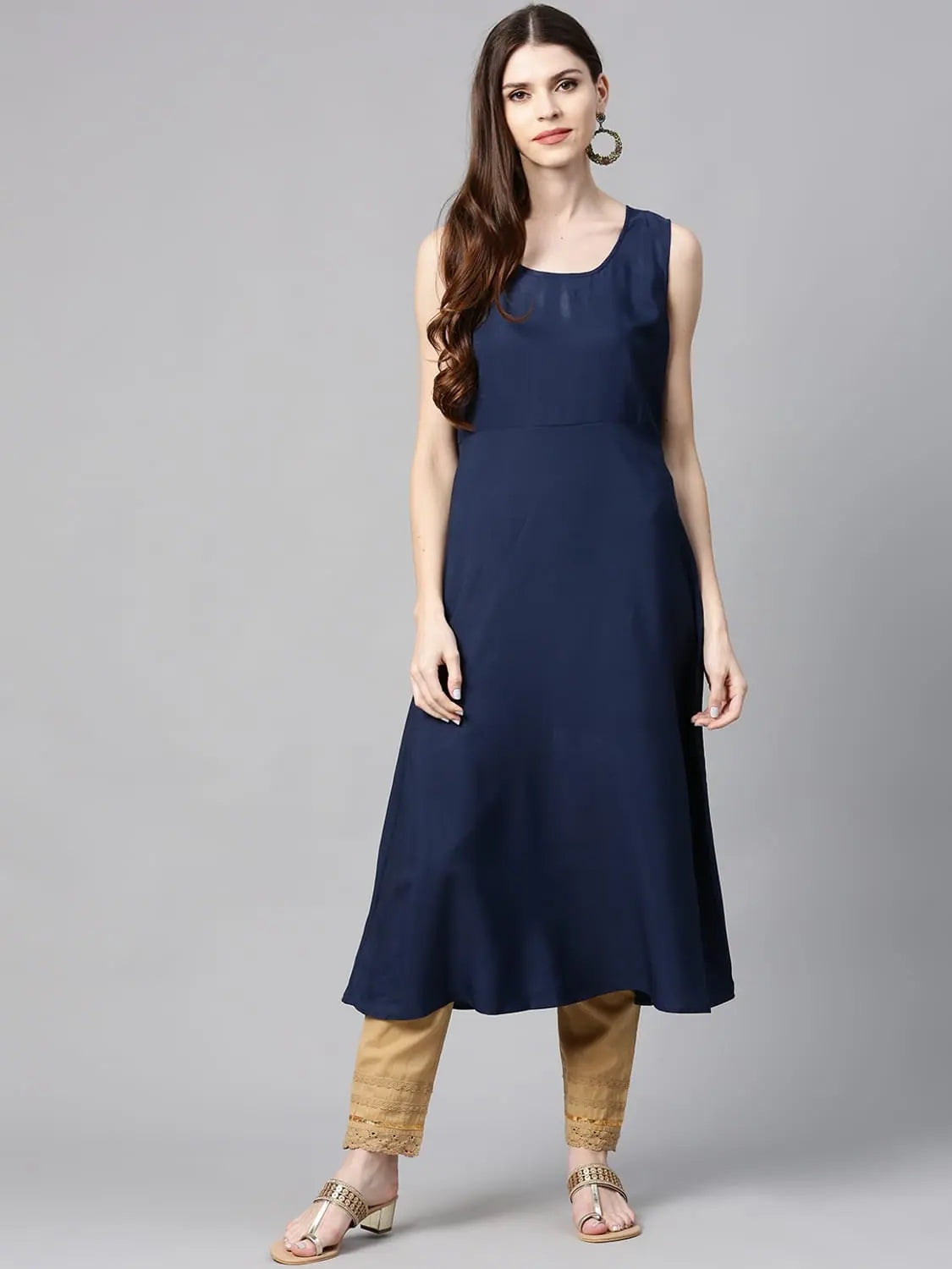 Indigo Silk Kurta with Jacket - Indian Kurtis Embellished Style