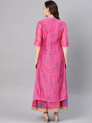 Fuschia Chanderi Embroidered 2 Piece Kurta Dress