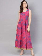 Fuschia Chanderi Embroidered 2 Piece Kurta Dress