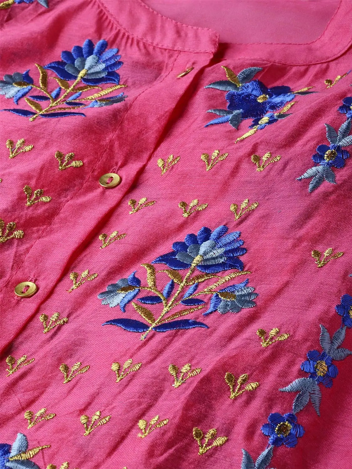 Fuschia Embroidered Kurta Dress - Indian Dresses for Women