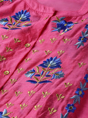 Fuschia Chanderi Embroidered 2 Piece Kurta Dress