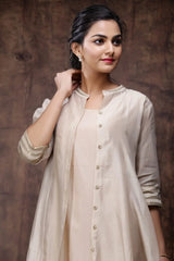 Beige Chanderi Embellished Jacket Style 2 Piece Kurta