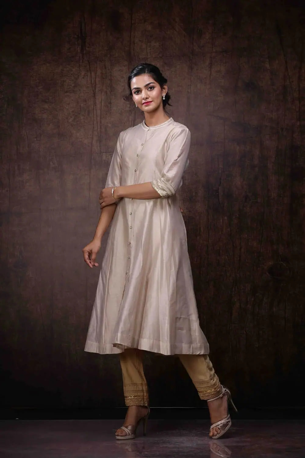 Beige Chanderi Jacket Kurta - Elegant Indian Kurtis for Women