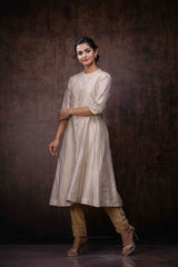 Beige Chanderi Embellished Jacket Style 2 Piece Kurta