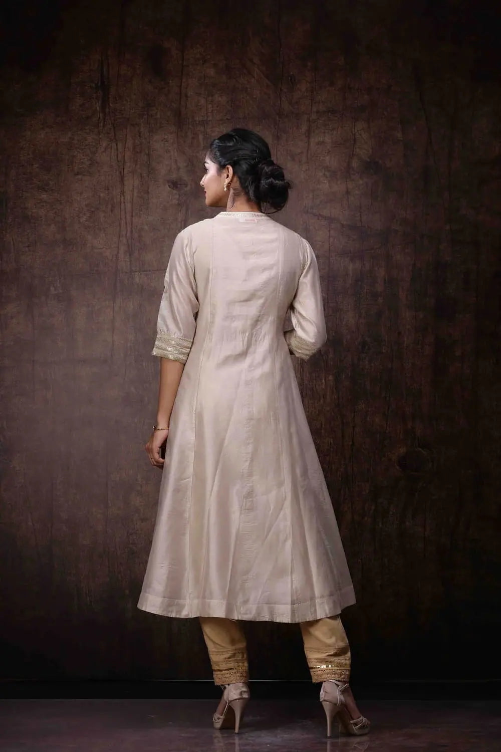 Beige Chanderi Jacket Kurta - Elegant Indian Kurtis for Women