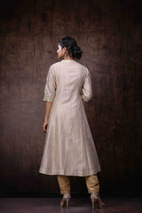 Beige Chanderi Embellished Jacket Style 2 Piece Kurta