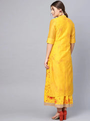 Mustard Chanderi Embroidered 2 Piece Kurta Dress