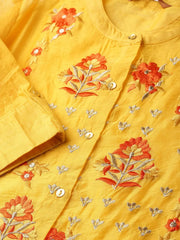 Mustard Chanderi Embroidered 2 Piece Kurta Dress