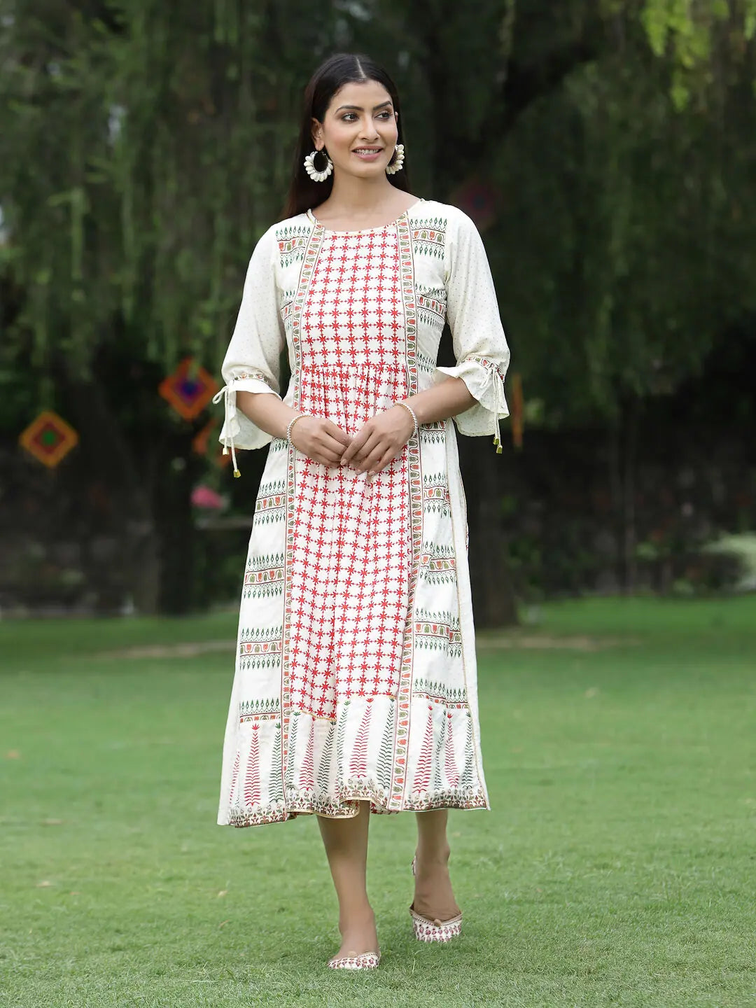 Ivory Printed A-Line Dress - Women's Western Outfits Ivory Printed A-Line Dress - Women's Western Outfits