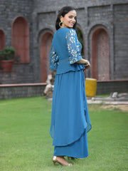 Women's Teal Georgette Solid Peplum Clothing Set
