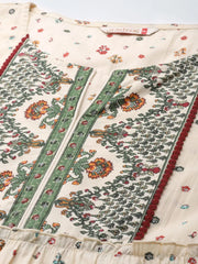 Women`s Ivory Cambric Festive Wear Printed Tiered Dress