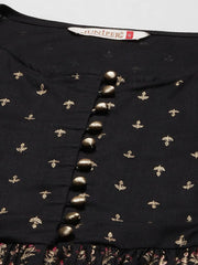 Black Rayon & Cambric Printed Peplum Lehenga Choli Sets