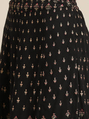 Black Rayon & Cambric Printed Peplum Lehenga Choli Sets