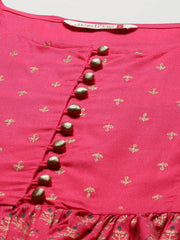 Fuschia Rayon & Cambric Printed Peplum Lehenga Choli Sets