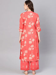 Coral Rayon Printed A-Line Kurta Palazzo Set