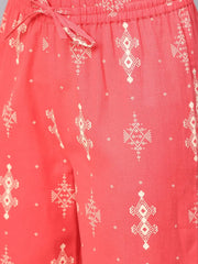 Coral Rayon Printed A-Line Kurta Palazzo Set