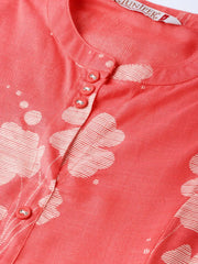 Coral Rayon Printed A-Line Kurta Palazzo Set
