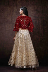 Gold Net Embellished Lehenga Choli Set