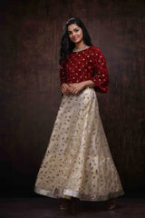 Gold Net Embellished Lehenga Choli Set