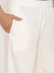 Ivory Rayon Solid Wide-Leg Palazzo
