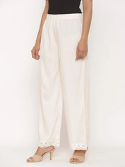 Ivory Rayon Solid Wide-Leg Palazzo