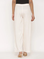 Ivory Rayon Solid Wide-Leg Palazzo