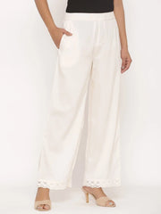Ivory Rayon Solid Wide-Leg Palazzo