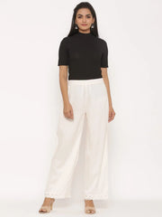 Ivory Rayon Solid Wide-Leg Palazzo